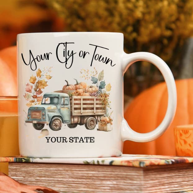Your City Or Town Custom Fall Mug 11oz for wholesale by Driftwood Market Wholesale