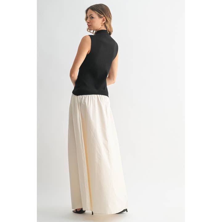 BLACK NATURAL MIXED MEDIA MOCK NECK MAXI DRESS / WL25-11364 for wholesale on Faire2