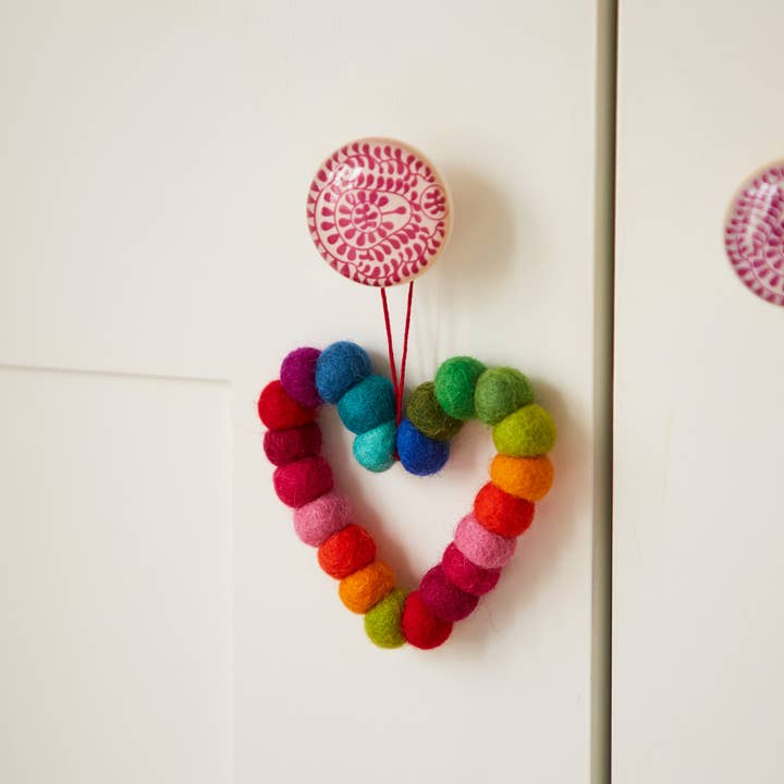 The Paper High Gift Company Limited - Wholesale Ornament - Felt Multicoloured Heart Hanging Decoration