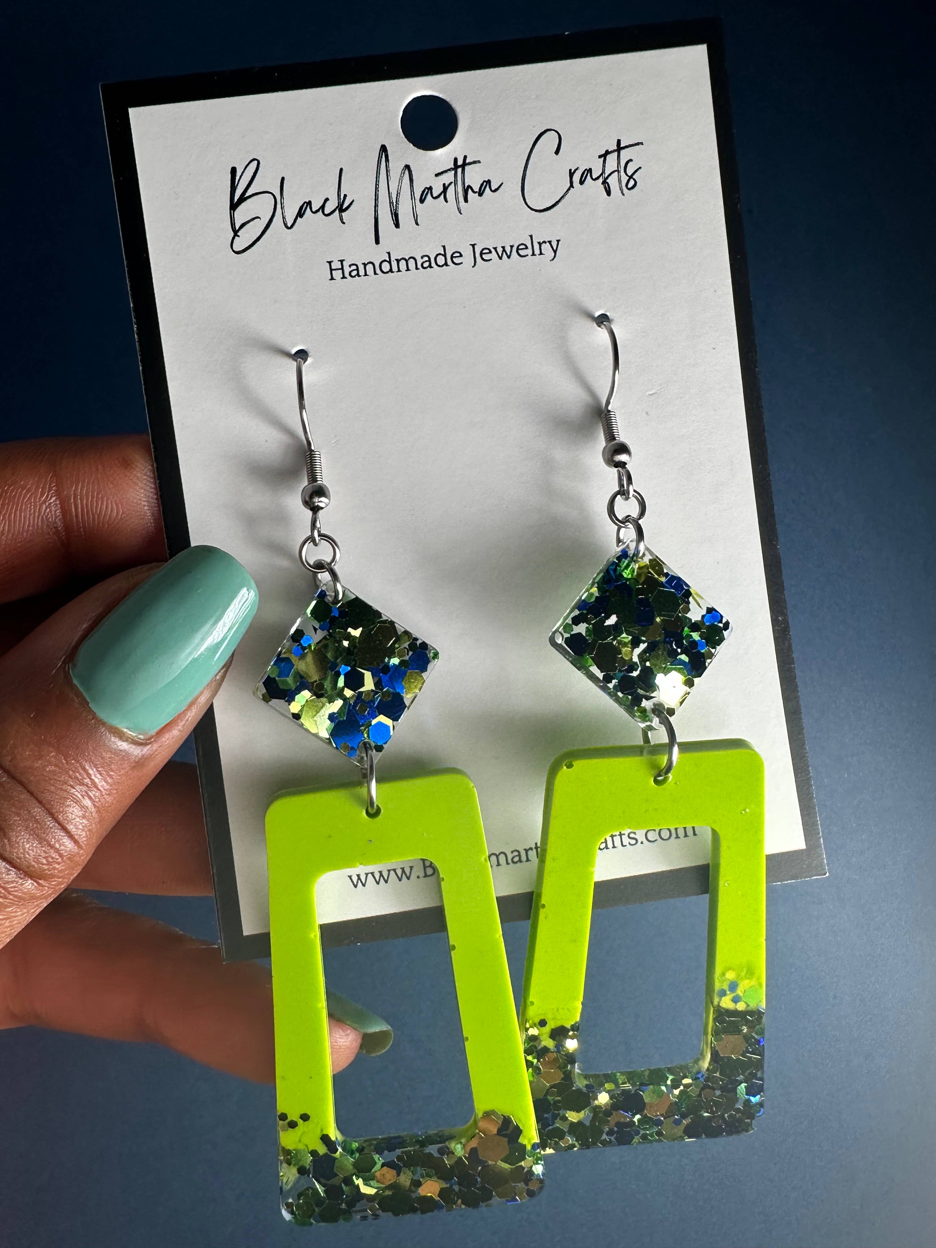 Black Martha Crafts - Wholesale Dangle Earrings - "12th Glam"- Glitter Resin Earrings6