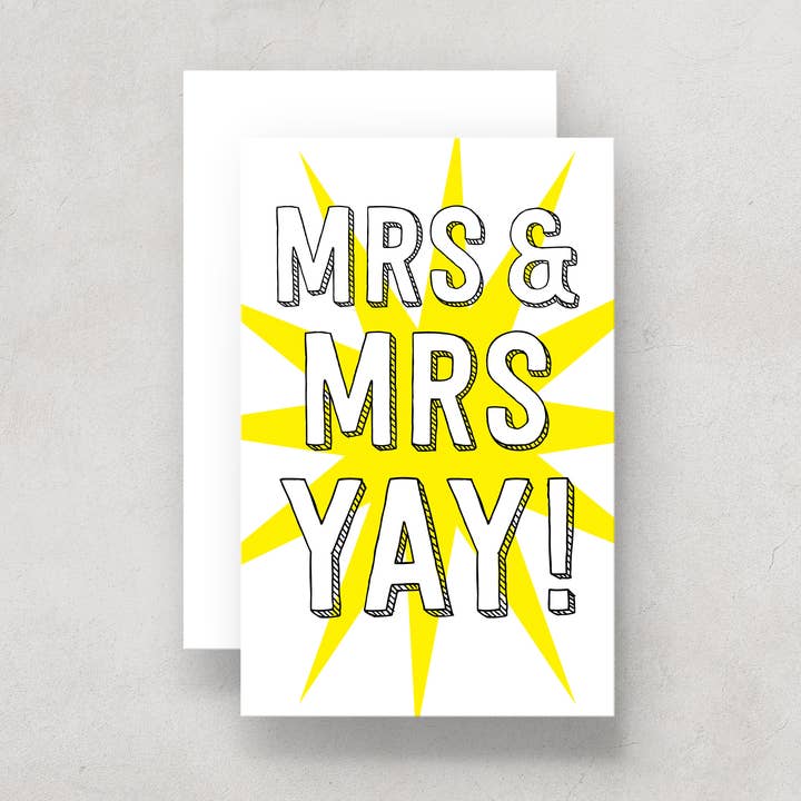 Same Sex Wedding Card Mrs and Mrs Yay! for wholesale by The Dimpse