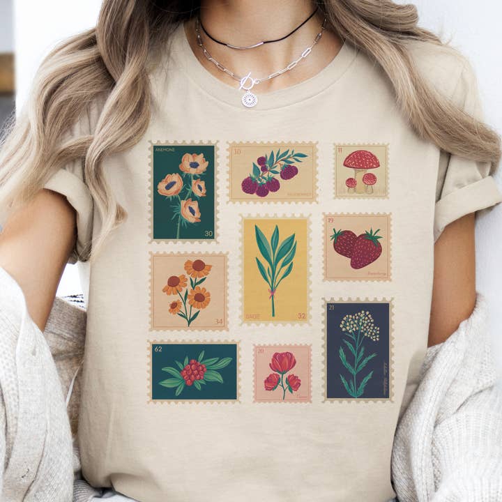 Par.tees by Party On! - Wholesale T-Shirt (Graphic) - Women's - Floral Stamp Vintage Retro Gardening Plant soft Graphic tee1