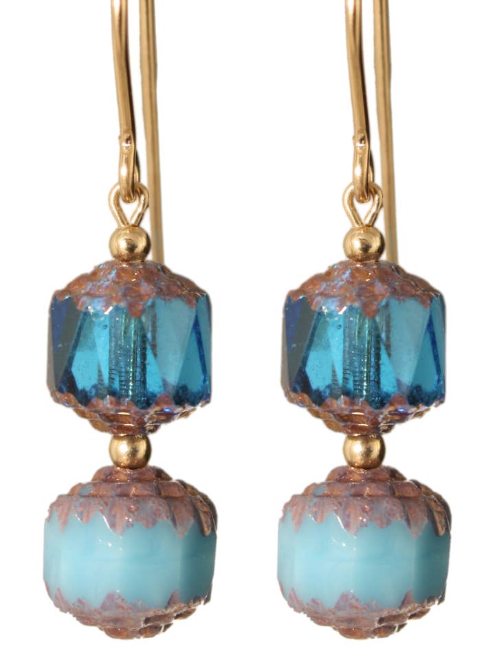 Belle Verre Bleu Earrings - 14 Kt Goldfilled for wholesale by Ardent Designs