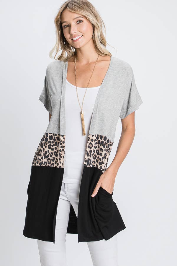 H GRIGIO CARDIGAN APERTO ANIMALIER E TINTA UNITA in vendita all'ingrosso su Faire9