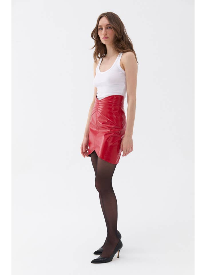 Red Faux Patent Leather Mini Skirt for wholesale on Faire