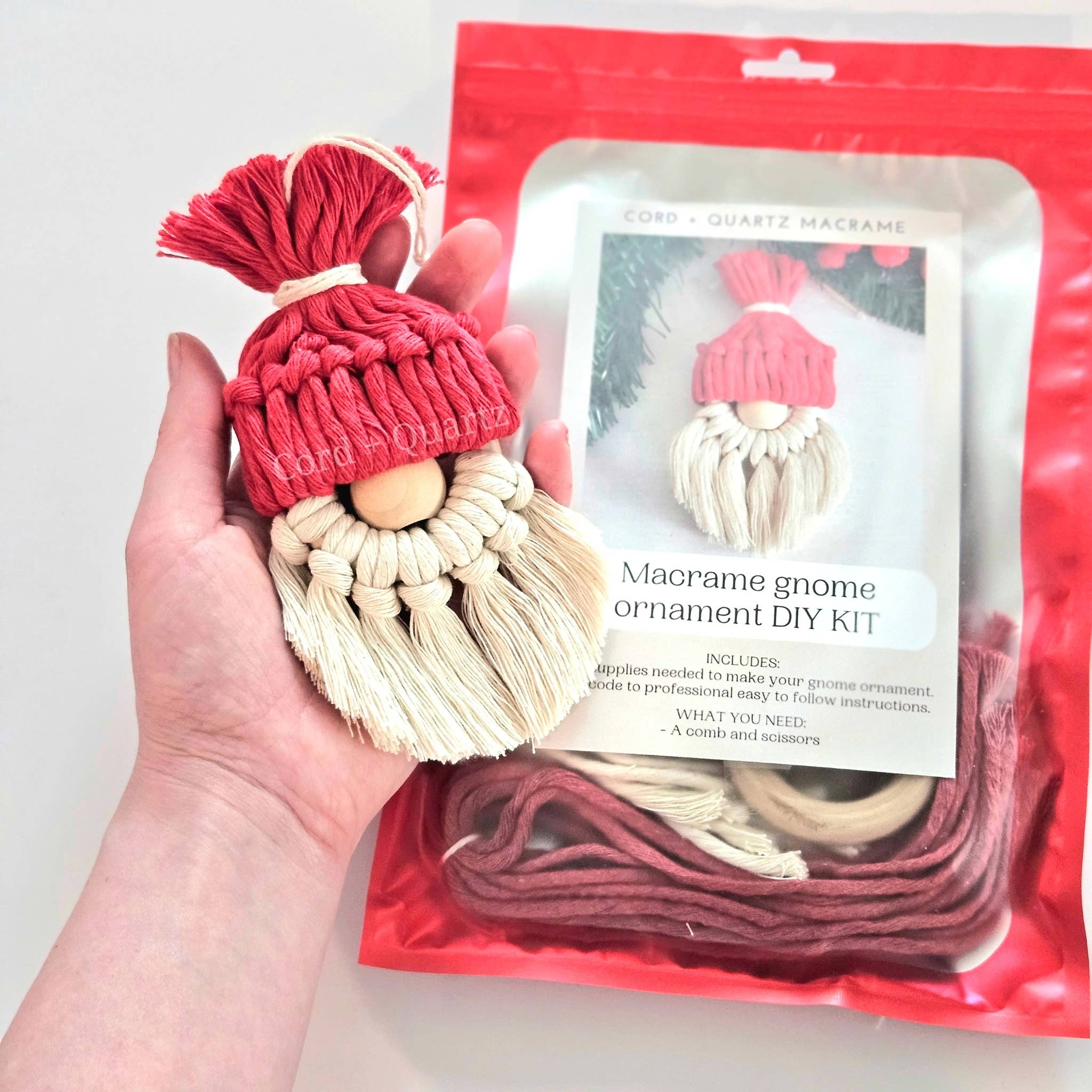 Cord + Quartz - Vente Kit de bricolage - Kit DIY d'ornement gnome en macramé4