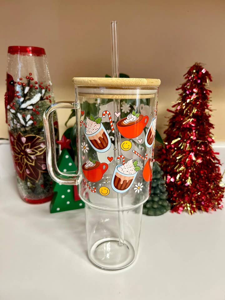40oz Glasbägare, Pepparmint Mocha Julkopp för wholesale av MommyandMarie