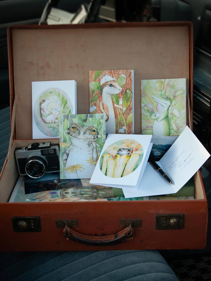 Pack de cartes aquarelle Grenouille et Lézard pour la vente par Katie Crawford Art