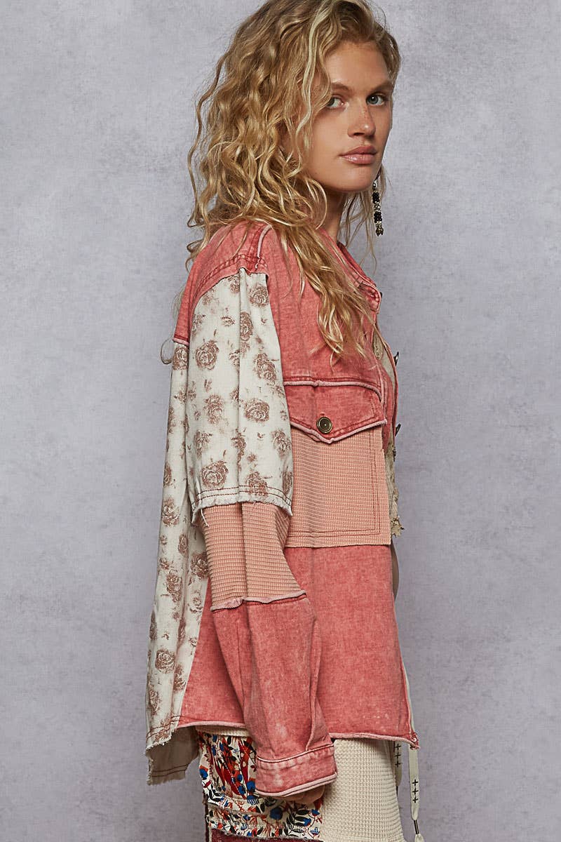 Pol Clothing - Wholesale Jacket - Women's - Long Sleeve French Terry Contrast Animal or Floral Jacket14