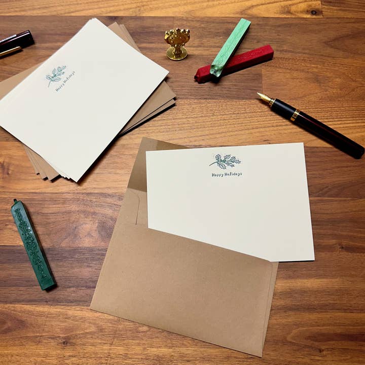 Holly Flat Stationery Boxed Set for wholesale by Wolf & Wren Press