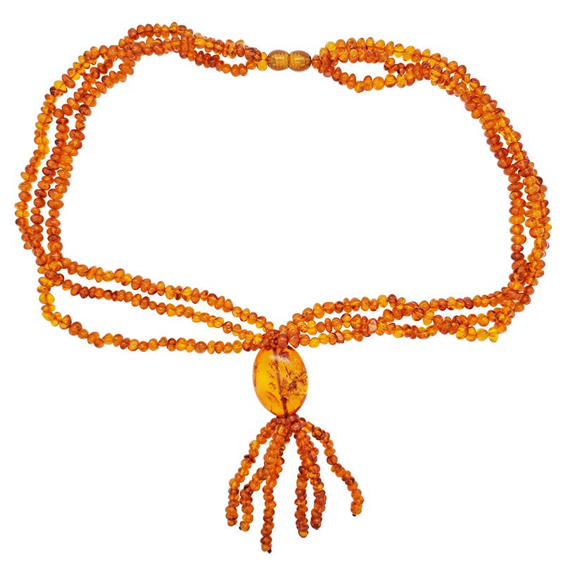 Amberman - Wholesale Beaded/Pearl Necklace - Cognac Amber 3 Strings Beaded Necklace 24''0