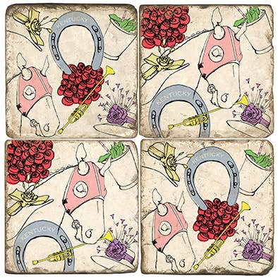 Derby Illustrated - Set di 4 sottobicchieri in marmo burattato per la vendita all'ingrosso da parte di Studio Vertu