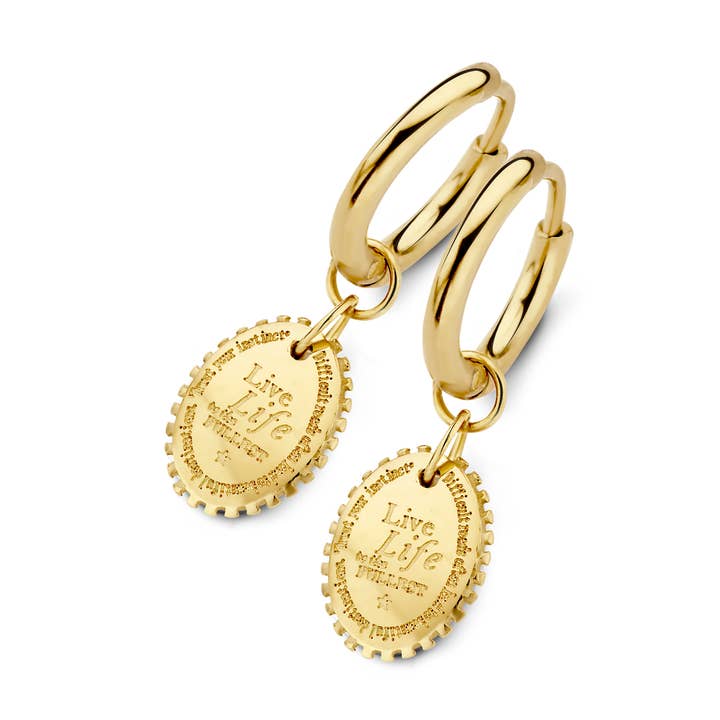 CO88 ear huggies 12mm with live life charm ipg for wholesale by CO88 Collection