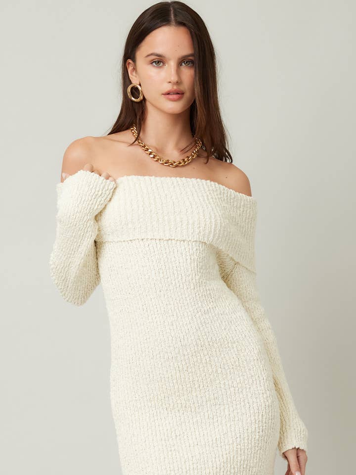 Fall Cotton Off the Shoulder Sweater Mini Dress for wholesale by ILLA ILLA