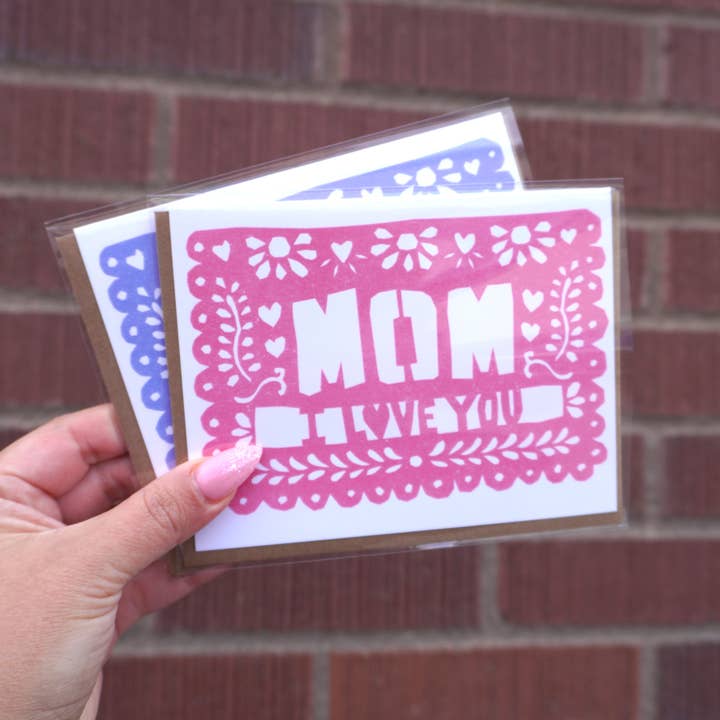 Erica Alfaro Designs – Großhandel Muttertagskarten – Mom I Love You Papel Picado Grußkarte4