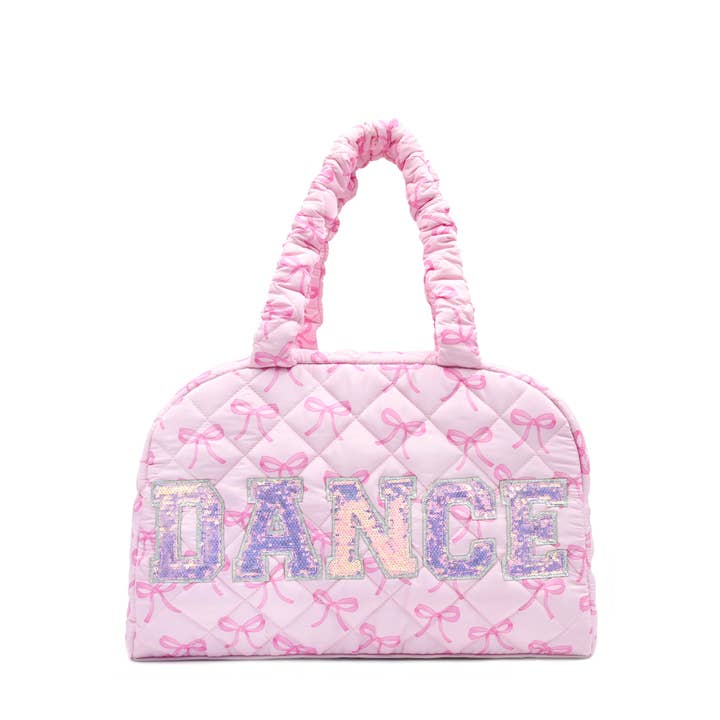 'DANCE' Quilted Bow Print Medium Duffle Bag for wholesale by OMG Accessories