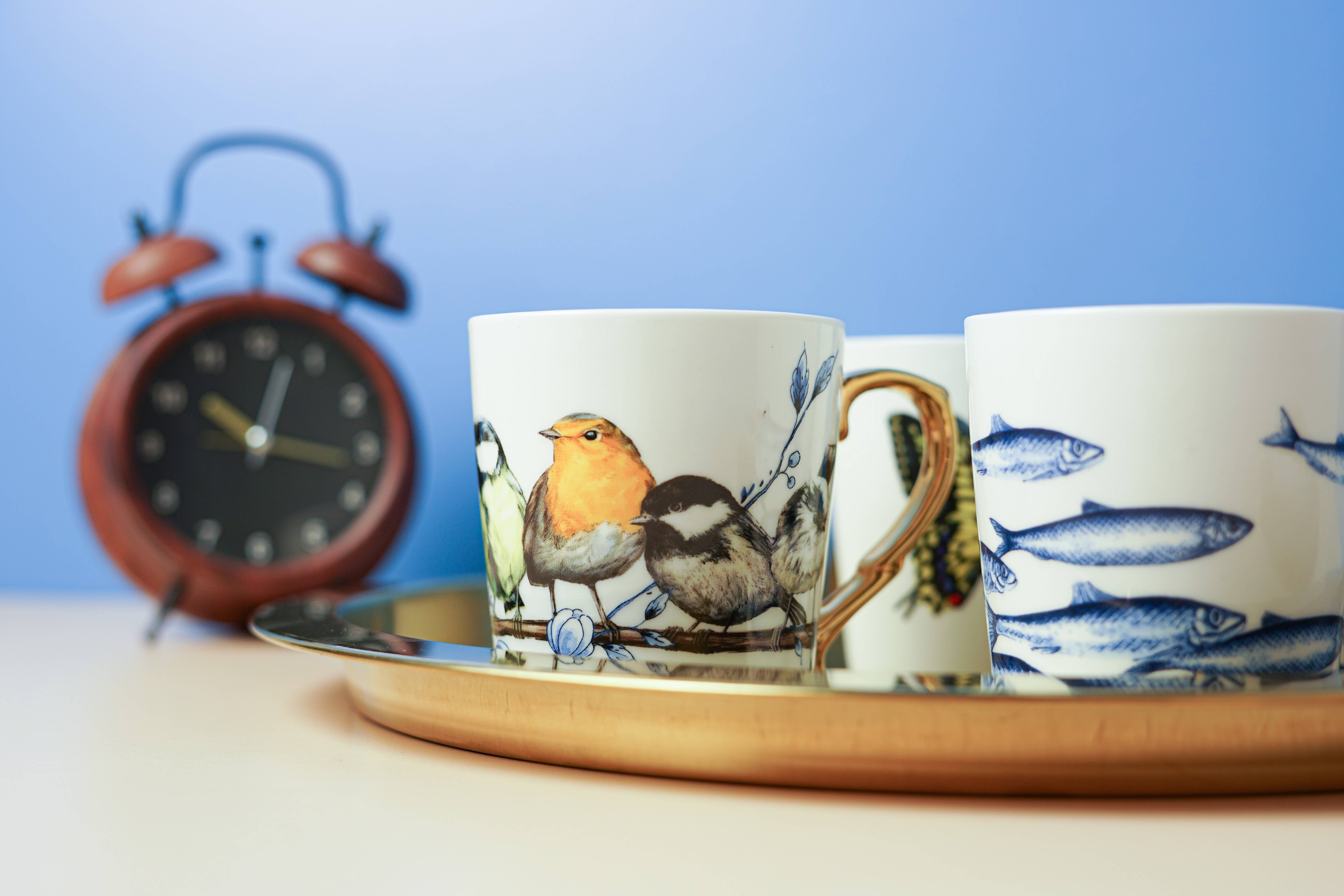 Heinen Delfts Blauw - Venta al por mayor Taza - Taza Gold Bosvogel con ramas y pájaros del bosque1