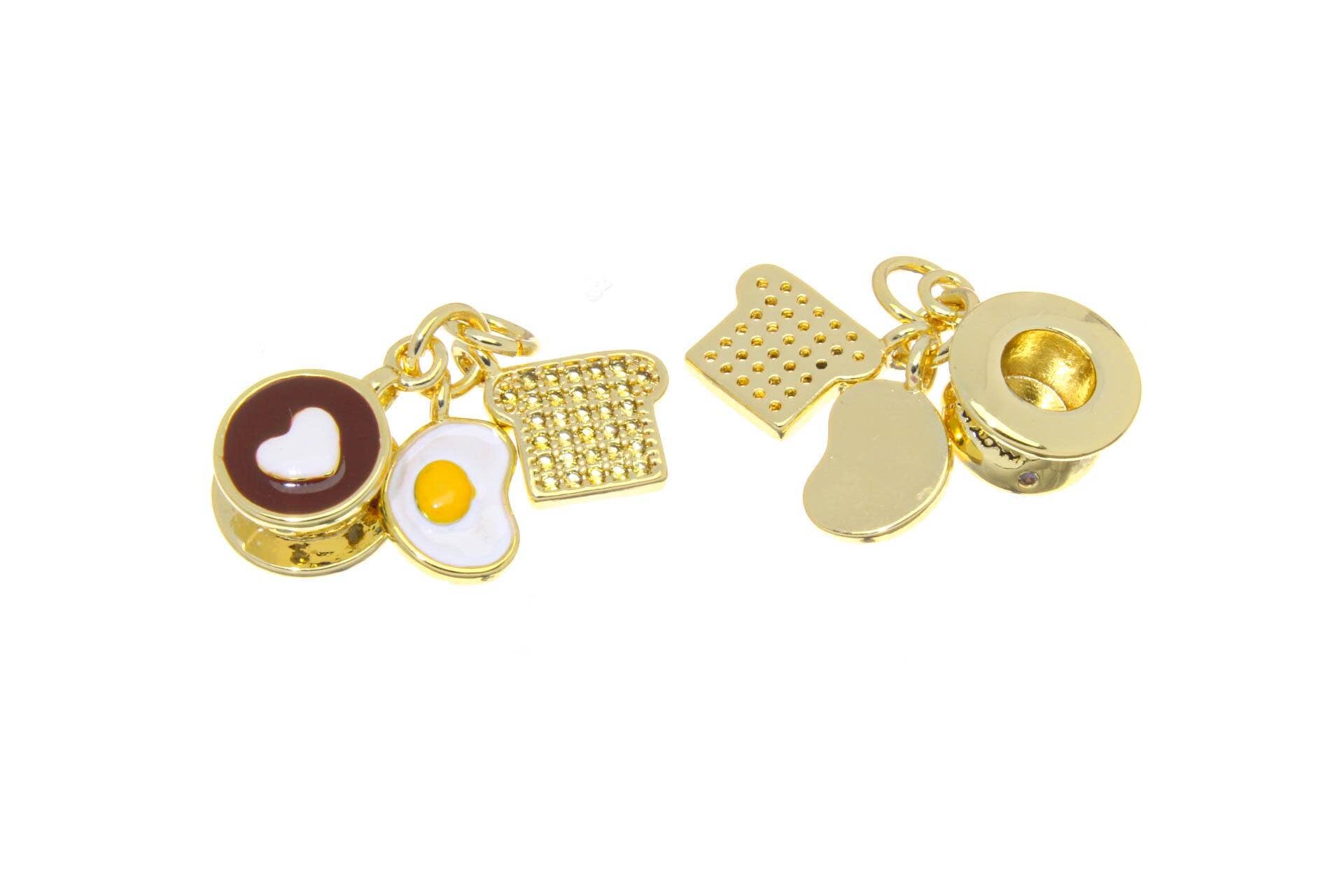 Jewel Pledge - Wholesale Individual Charm/Pendant - Breakfast Theme Coffee, Eggs & Toast Charm Set CPG25633