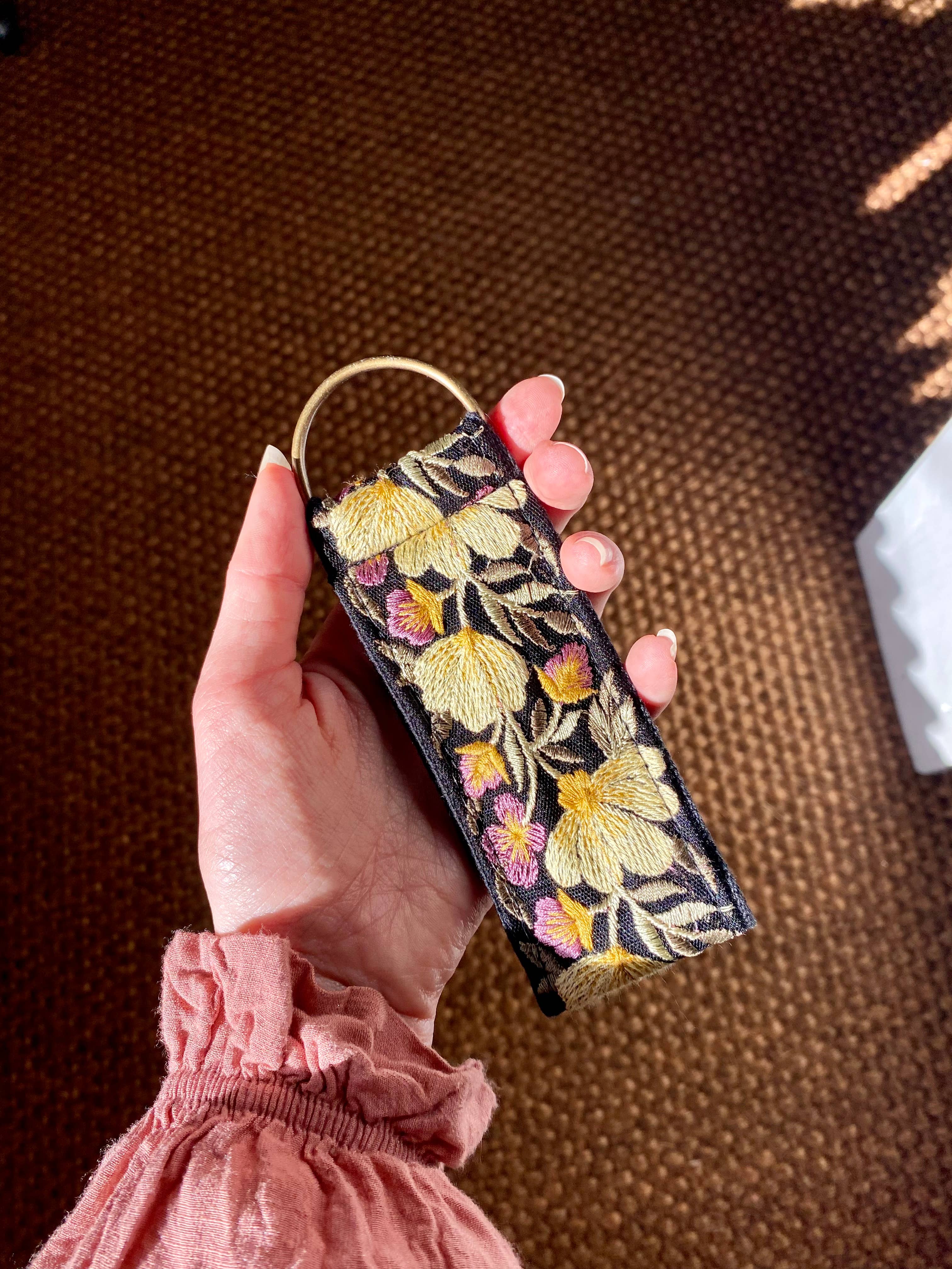 Temple of Treasure - Wholesale Keychain - Women's - Flora in Black ~ floral fabric keychain ~ gifting1