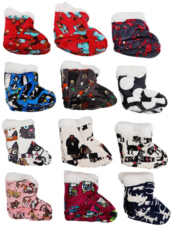 Toddlers Animal Print Fuzzy Fleece Sock Slippers for wholesale by Cap Zone