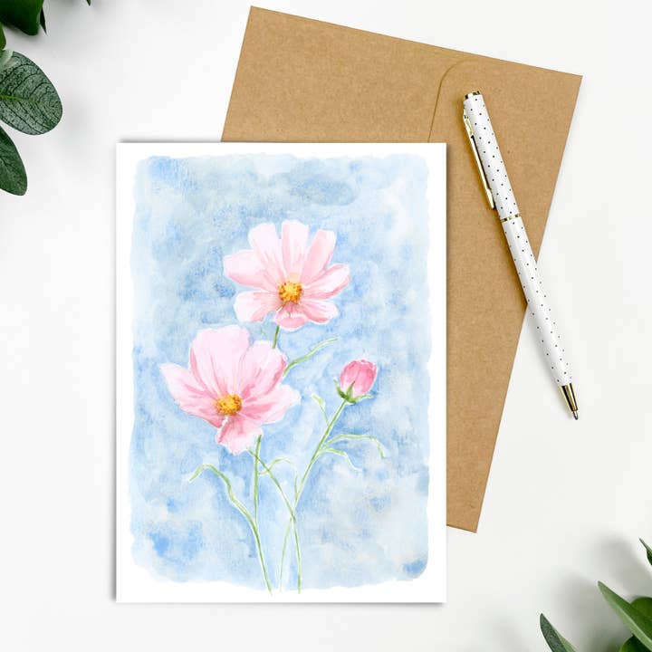 "Sweet Cosmos" Greeting Card 5x7" for wholesale by Shelly Cluff Art