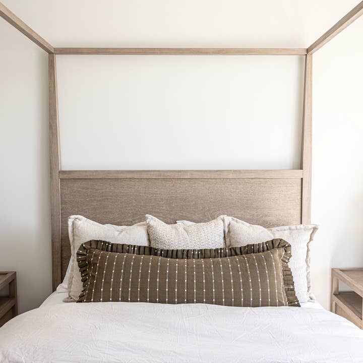 Luxe B Co - Wholesale Throw pillow cover - Ruffle Bolster Pillow Cover Dark Olive Green Embroidery3