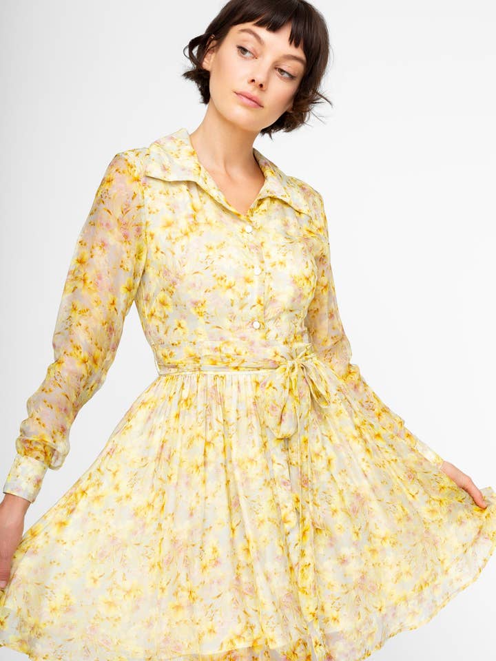 Sazan Print Dress in Cassia Yellow for wholesale by FLORA by Alexandria