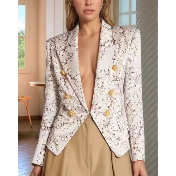 BL3Y Floral Pattern Women's Blazer with Gold Buttons for wholesale by Productseeker