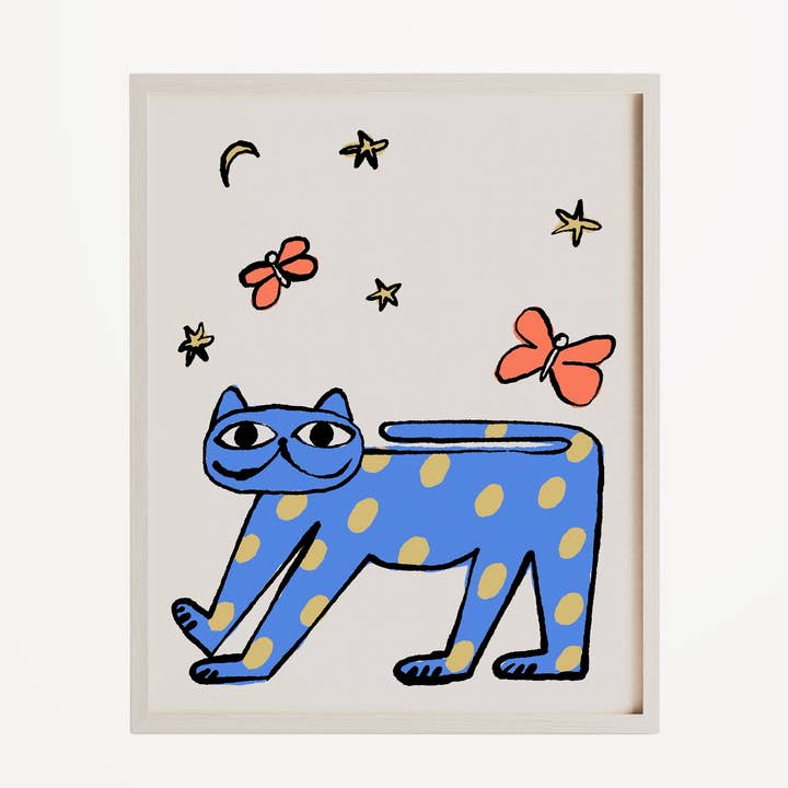 A3 Colour Me Cat Polka Dot Stars & Butterflies Art Print for wholesale by marcellovelho