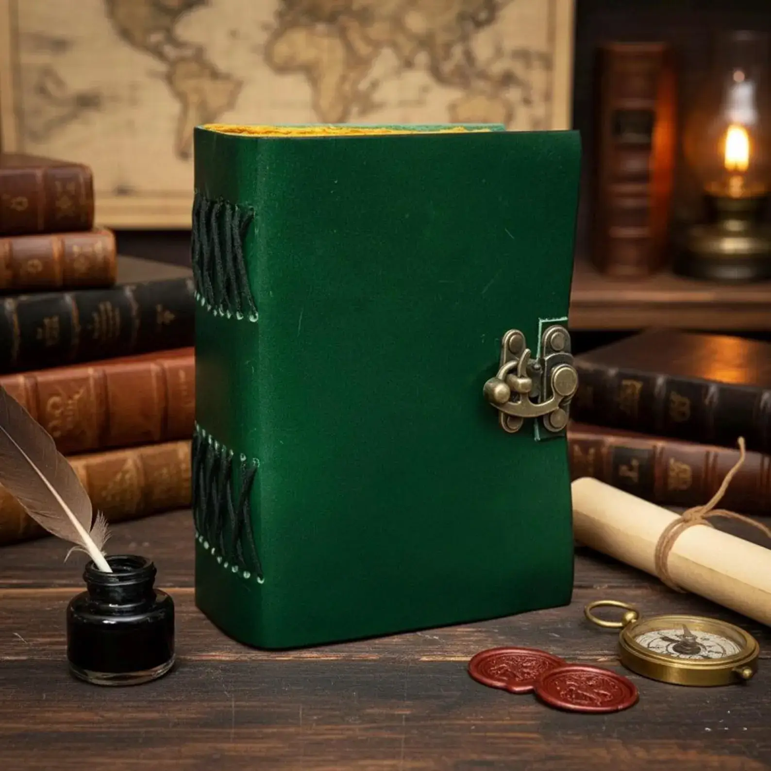 MNM HANDICRAFTS - Vendita all'ingrosso Diari/agende - Libro degli Incantesimi delle Ombre in Pelle Verde con Diario Vintage1