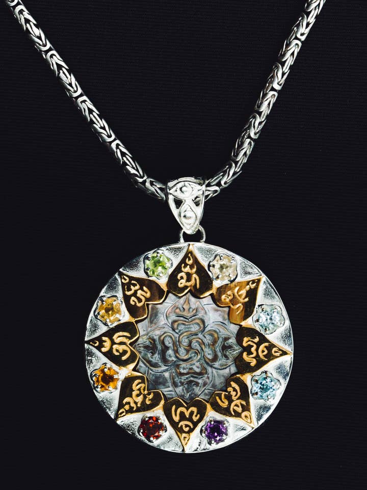 Compass of Love Pendant -Sterling Silver/24K Gold Vermeil-Dark Mother of Pearl for wholesale by Liquid Fire Mantra