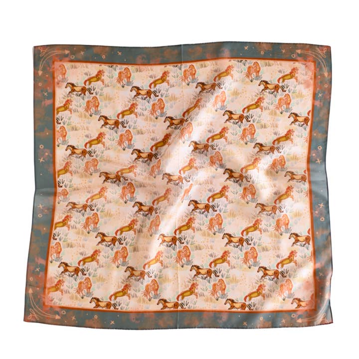 Tirzah Lane Art - Wholesale Scarf - Women's - Wild Horses Mustang Meadow Wild Rag Silk Scarf