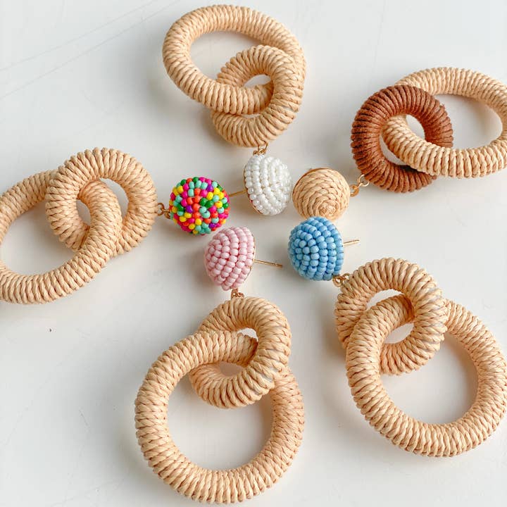 Gaby & Grace - Wholesale Dangle Earrings - Nantucket Raffia Earrings | Natural White