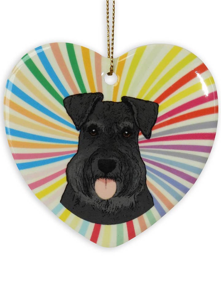 Décoration en forme de cœur en céramique noire Schnauzer pour la vente par Sabyloo