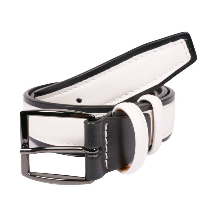 Cinto desportivo em pele preta e branca, artesanal italiano por atacado de Tailorbelt