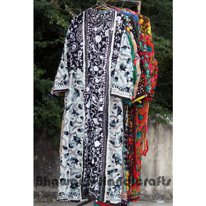 Bhawana Handicrafts - Wholesale Kimono – Women's - Designer Hand Embroidered Phulkari Boho Long Kimono Jacket4