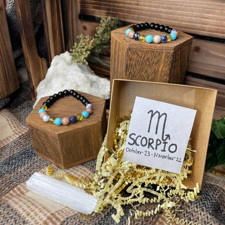 Scorpio Horoscope Crystal Bracelets | Crystal Gifts | Healing Crystals | Jewelry | Gemstone Jewelry | Zodiac Bracelets | Star Signs Sun Sign for wholesale by PetrichorKC