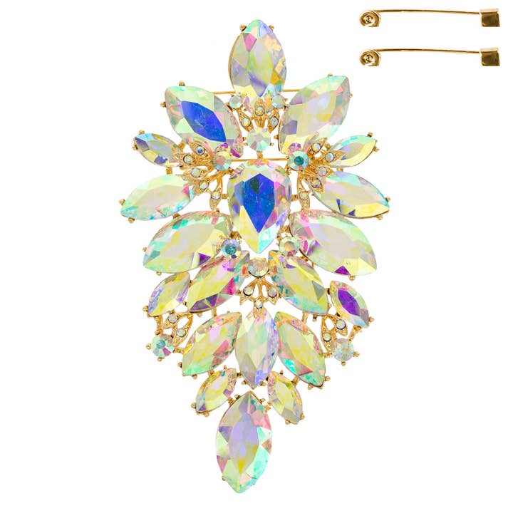 SP Sophia Collection - Wholesale Brooch - Floral Geo Shape Jeweled Cluster Brooch Pin
