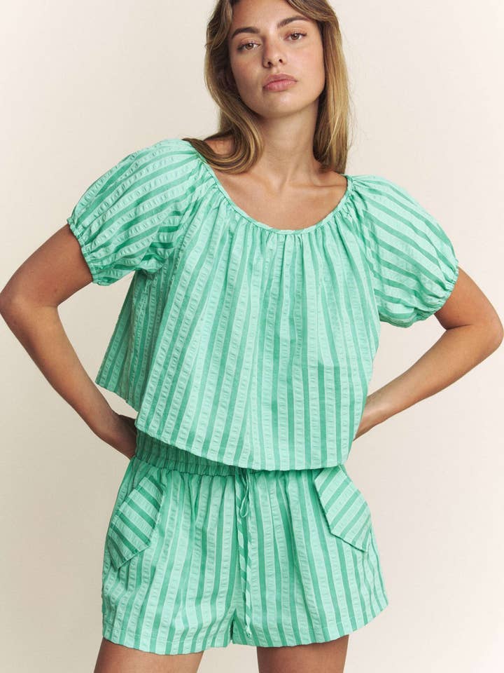 STRIPED ROUND NECK AND MATCHING SHORTS SET for wholesale by Hers & Mine