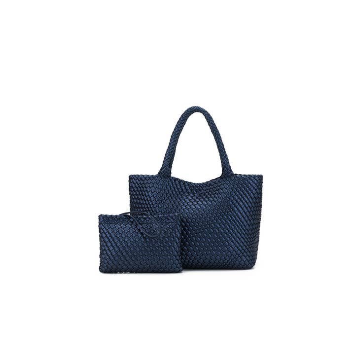 St Moritz Navy 2 Piece Woven Handbag for wholesale by BLACK CAVIAR DESIGNS