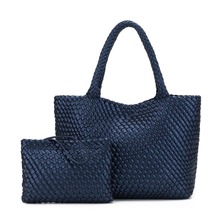 St Moritz Navy 2 Piece Woven Handbag for wholesale by BLACK CAVIAR DESIGNS