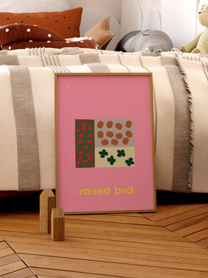 Raised Bed Print | Letter R Alphabet Print for wholesale by Surprise Radish