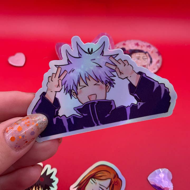 Elegant Potato Anime - Wholesale Sticker - JJK Gojo Cute Peace Sticker  - Holographic Waterproof Â