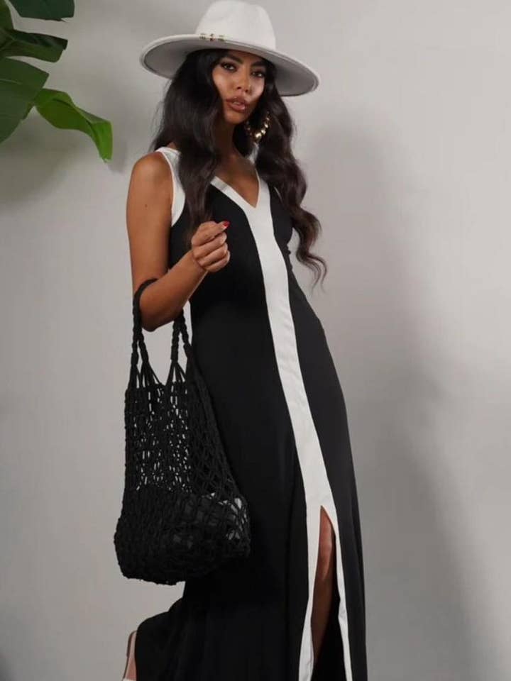 LORIANE - Vendita all'ingrosso Vestito - Donna - 9655 Abito lungo bicolore con spalline20