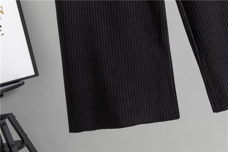 Classic Black Chic Korean TwoPiece Knit Set Cardigan  Top for wholesale on Faire17