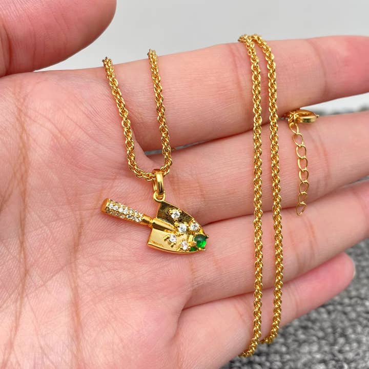 Mio Queena – wholesale Pendant/charm necklace – Inlaid CZ 18K Gold Plated Shovel Charm Necklace