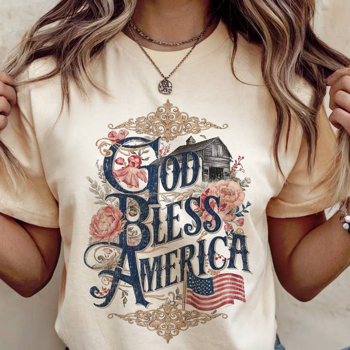 USA God Bless America Faith Patriotic Flag Graphic Tee for wholesale by Par.tees by Party On!