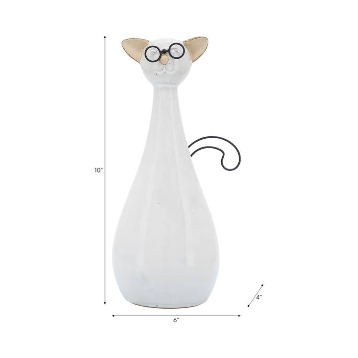Sagebrook Home - Wholesale Decorative Figurine - Ceramic Chubby Cat with Glasses Figurine - White, 10 in.1