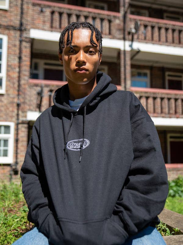 Hoodie in Black With Oval Logo Embroidery for wholesale by Dream But Do Not Sleep