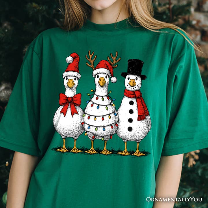 OrnamentallyYou – Großhandel T-Shirt (Grafikdruck) – Damen – Vintage Weihnachten Lustige Gans T-Shirt, Schneemann Parodie Winter1